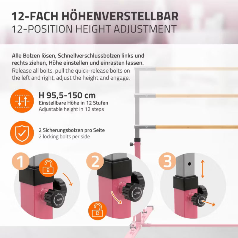 Gymnastikbarre Sammenklappelig 95,5-150 cm Træ Stål