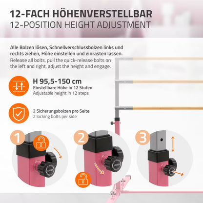 Gymnastikbarre Sammenklappelig 95,5-150 cm Træ Stål