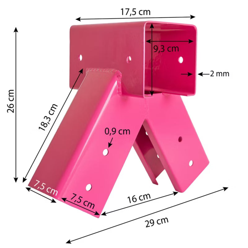 Gyngebeslag 90° 9x9 cm Rosa Stål