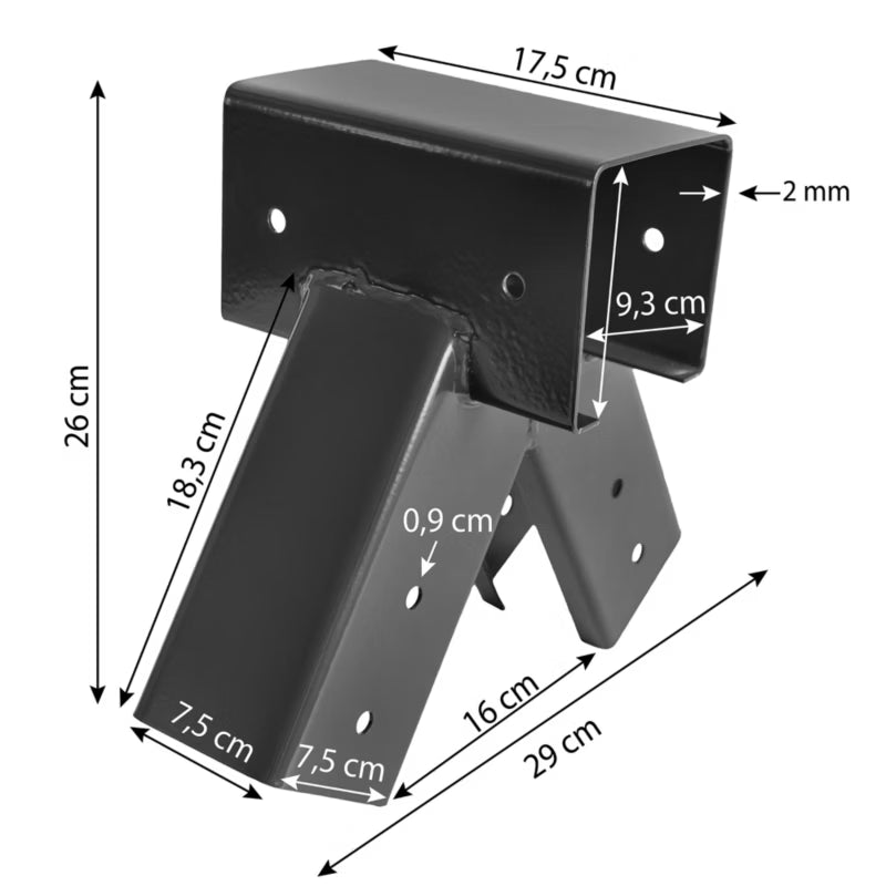 Gyngestativ Beslag 9x9 cm 90 Grader Antracit