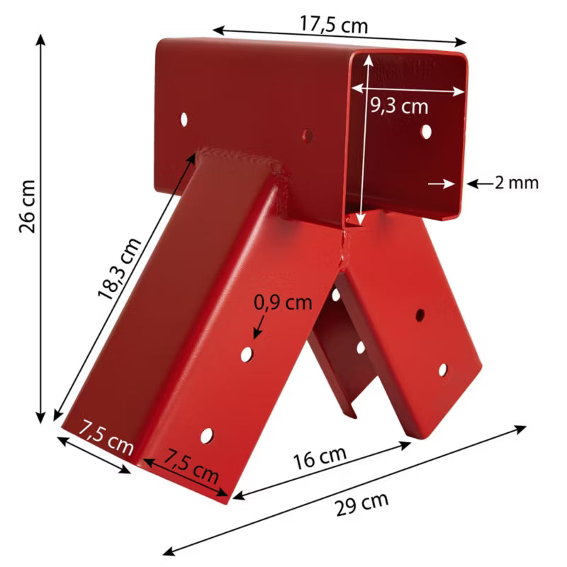 Gyngestativ Beslag Kvadratisk 90° 9x9 cm Rød