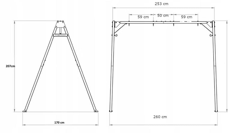 Gyngestativ Dobbelt 253x170x207 cm Stål