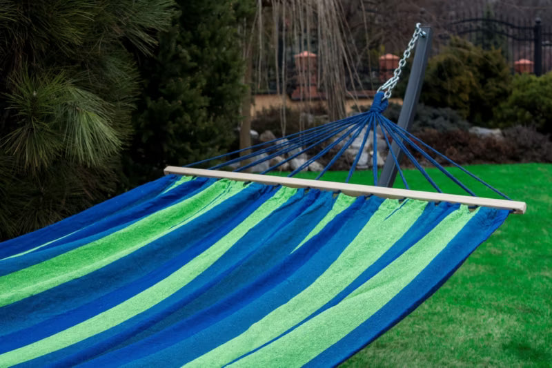Hængekøje med Stativ Acadia 350x120 cm Blå og Grøn