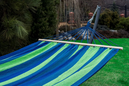 Hængekøje med Stativ Acadia 350x120 cm Blå og Grøn