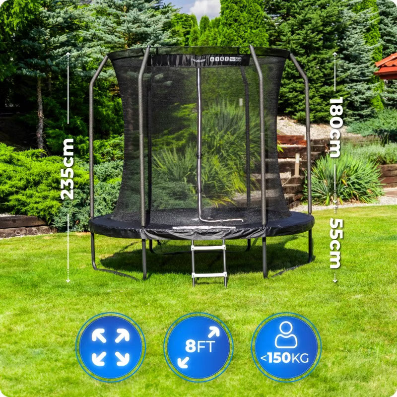 Hagetrampolin 244 cm med Indvendigt Sikkerhedsnet og Stige Sort | 5906765562164