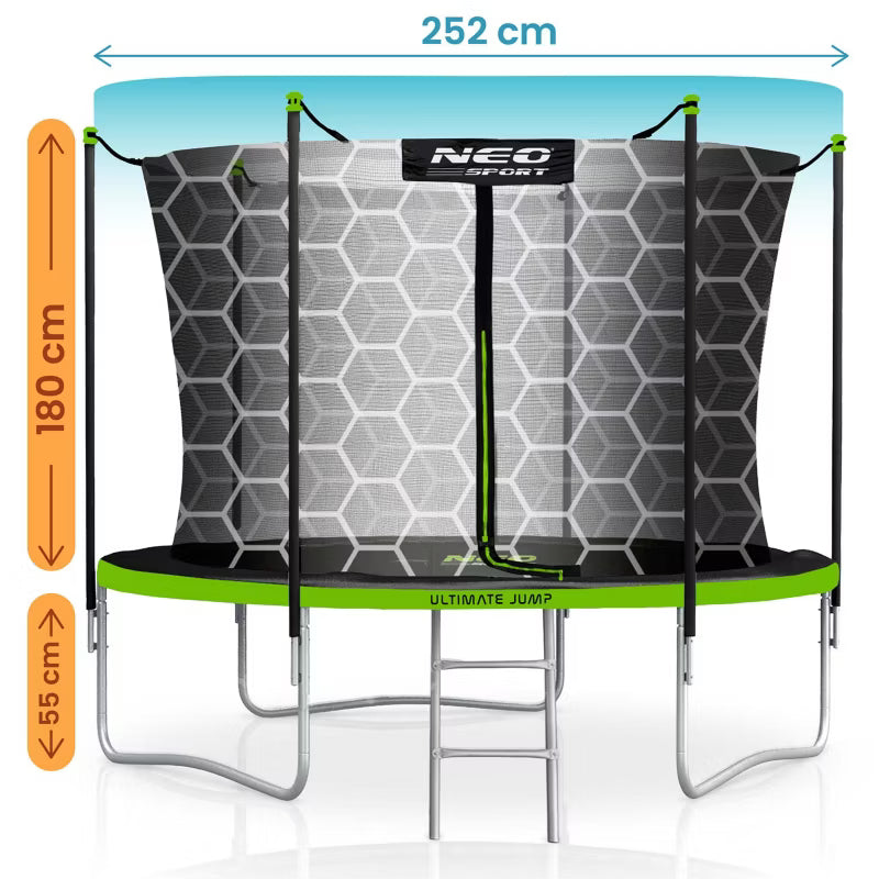 Hagetrampolin 252 cm Grøn med Indvendigt Sikkerhedsnet NS-08W231