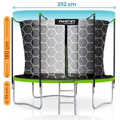 Hagetrampolin 252 cm Grøn med Indvendigt Sikkerhedsnet NS-08W231