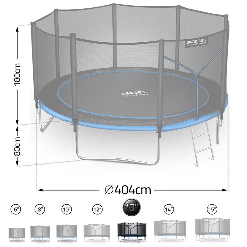 Hagetrampolin 404 cm Blå med Stige og Sikkerhedsnet