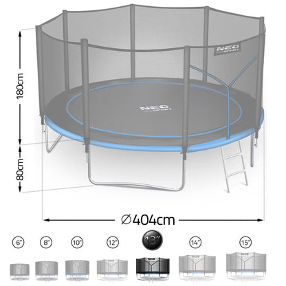 Hagetrampolin 404 cm Blå med Stige og Sikkerhedsnet
