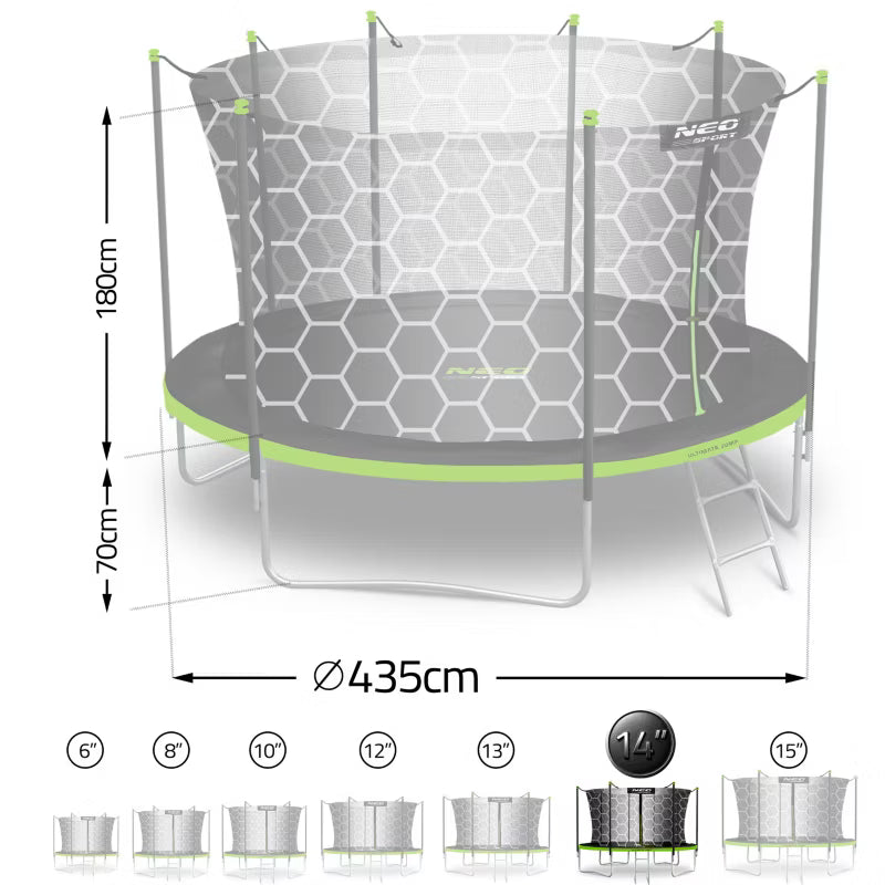 Hagetrampolin 435 cm med Indvendigt Sikkerhedsnet og Stige