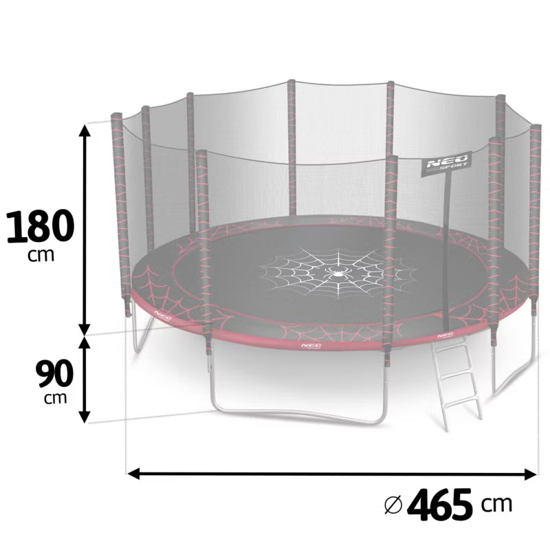 Hagetrampolin 465 cm med Sikkerhedsnet og Stige Rød