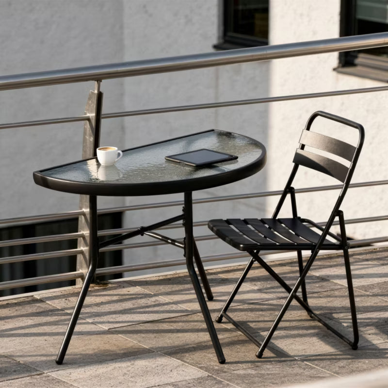 Halvrundt Altanbord 69,5x40 cm Sort Glas Metal