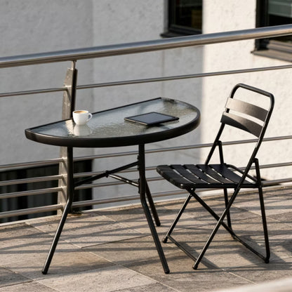 Halvrundt Altanbord 69,5x40 cm Sort Glas Metal