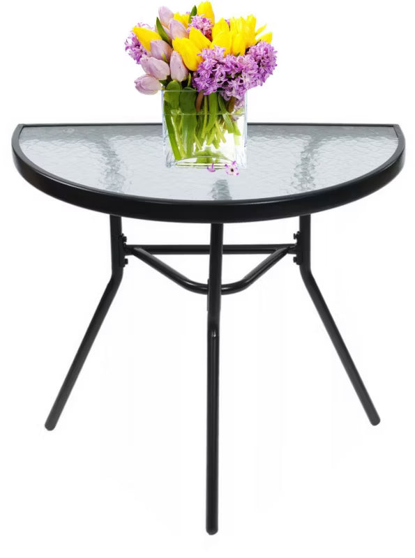 Halvrundt Sofabord 70x40 cm Sort Glas