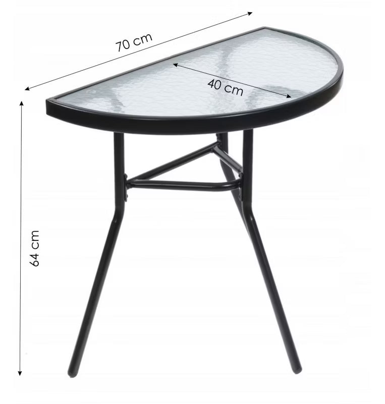 Halvrundt Sofabord 70x40 cm Sort Glas