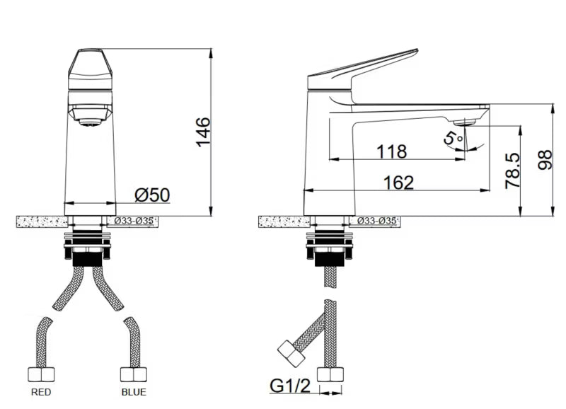 Håndvaskarmatur Nave 14,6 cm Hvid Messing