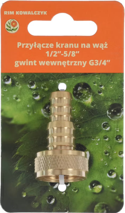Hanekobling 1/2"-5/8" med 3/4" Indvendigt Gevind Messing