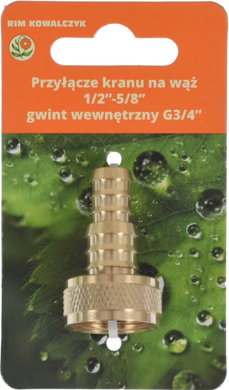 Hanekobling 1/2"-5/8" med 3/4" Indvendigt Gevind Messing