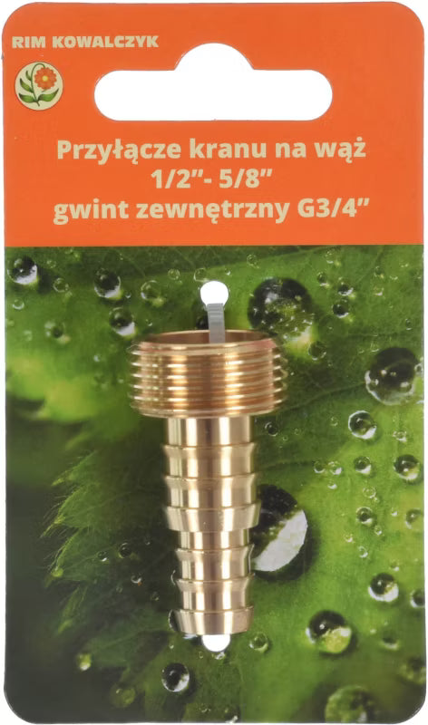 Hanekobling 1/2"-5/8" med Udvendigt Gevind 3/4" Messing