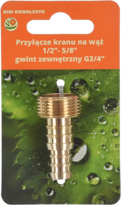 Hanekobling 1/2"-5/8" med Udvendigt Gevind 3/4" Messing