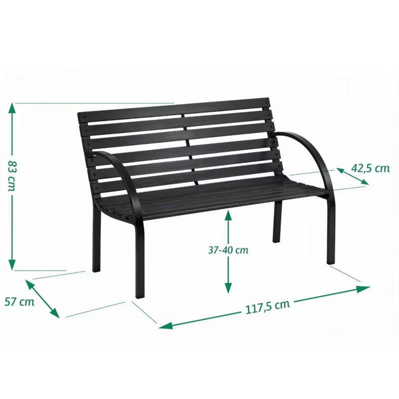 Havebænk 118x57 cm Træ og Metal Sort