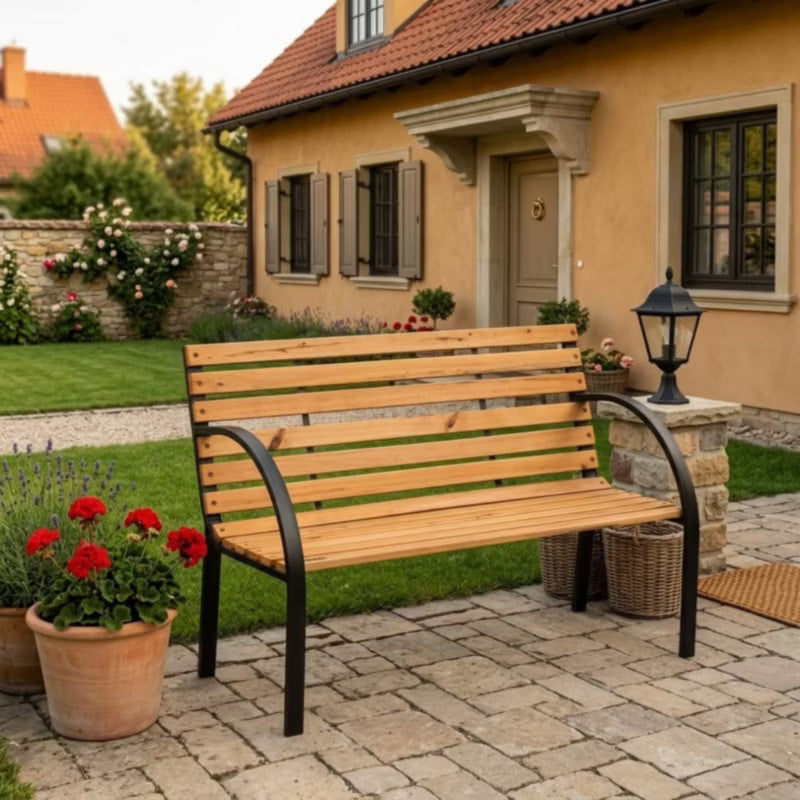 Havebænk 122 cm Brun Cedertræ med Metalstel