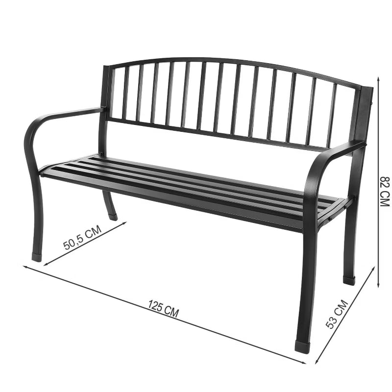 Havebænk 125x53 cm Sort Metal