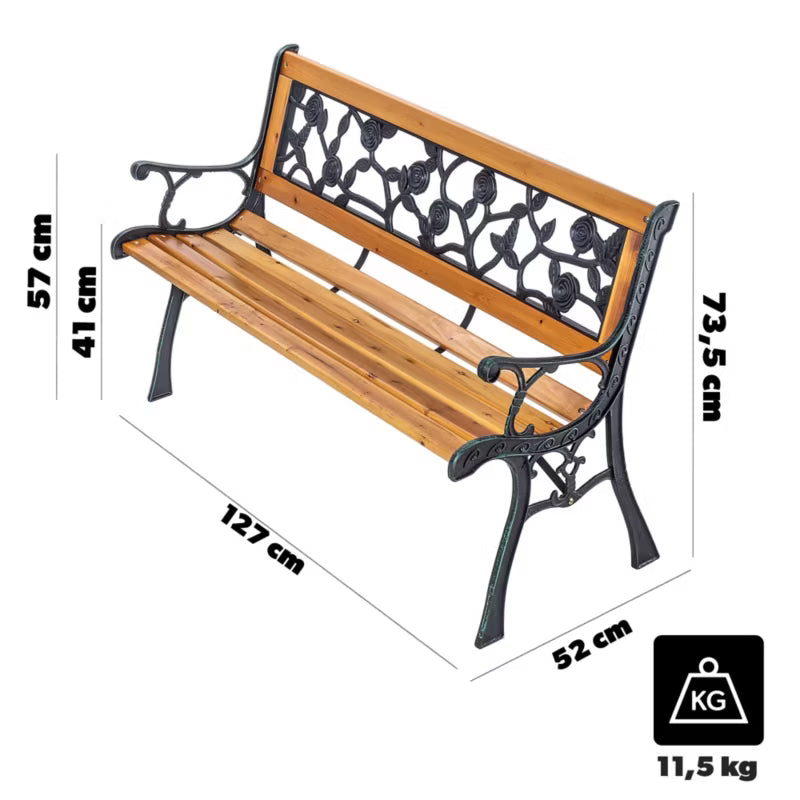 Havebænk 127 cm Træ og Støbejern