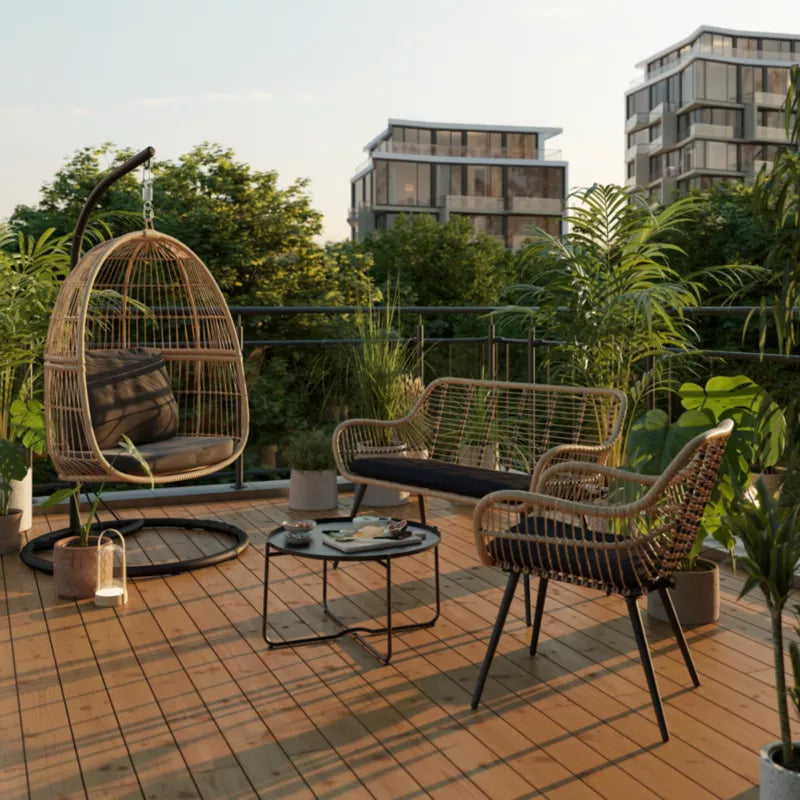 Havebænk Apolima 120 cm Poly疏rattan Natur med Sort Hynde
