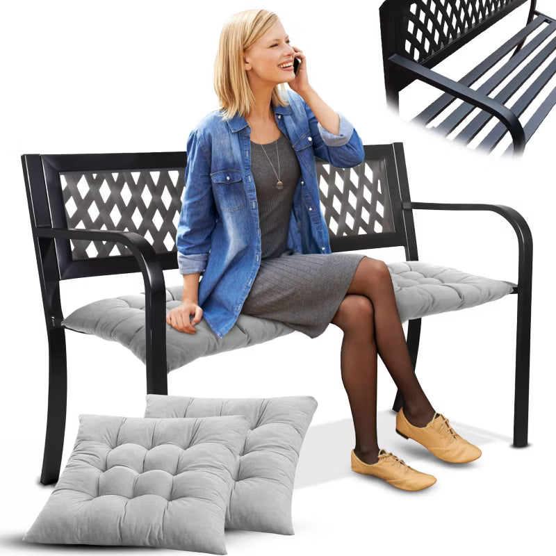 Havebænk HM-125 125 cm Sort med Hynder