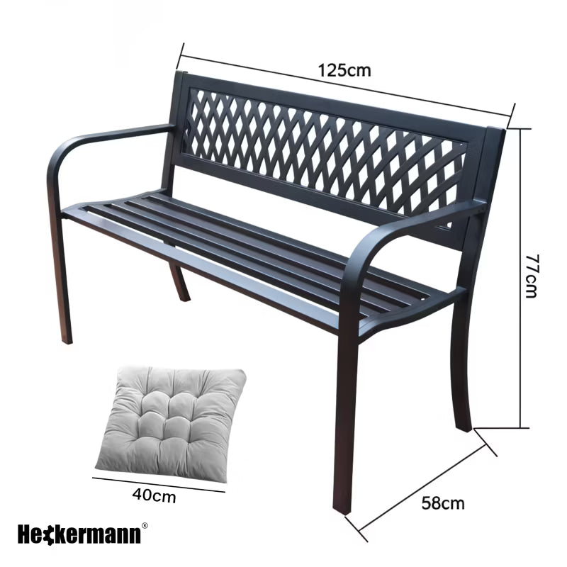 Havebænk HM-125 125 cm Sort med Hynder