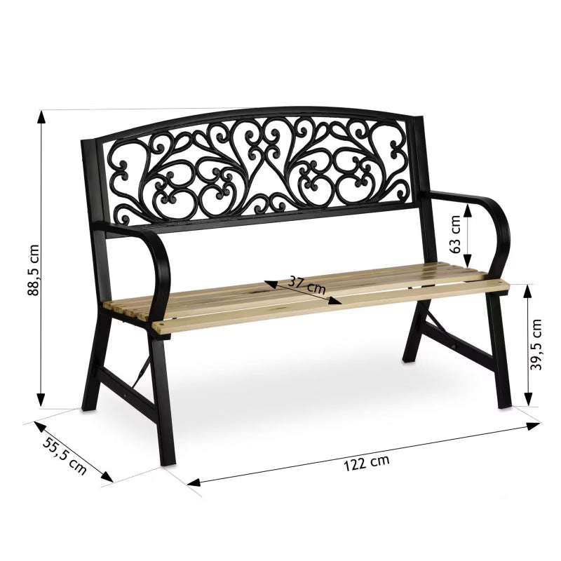 Havebænk Ivy 122 cm Brun Træ med Stålramme