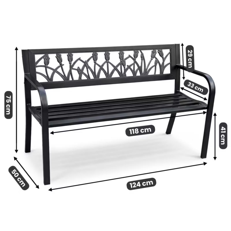 Havebænk LISSA 124 cm Sort Stål