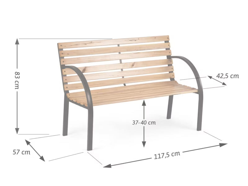 Havebænk Luca 117,5 cm Træ Grafit med Ryglæn