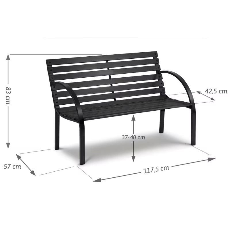 Havebænk Luca 117,5 cm Sort Træ og Stål