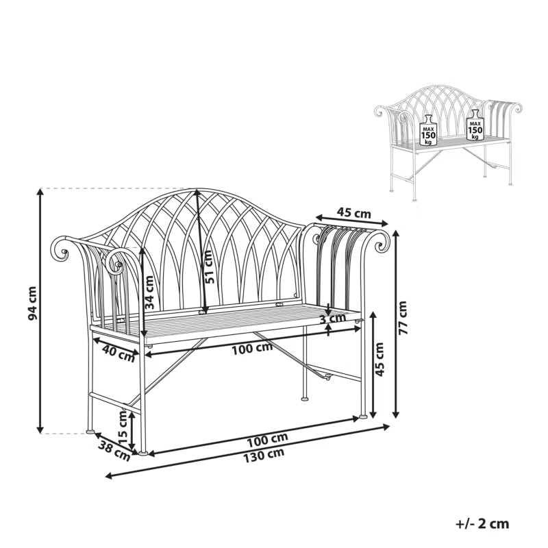 Havebænk Milazzo 130 cm Sort Metal