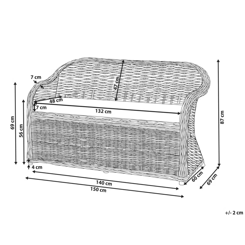 Havebænk Susua 150 cm Rattan Natur med Hynde