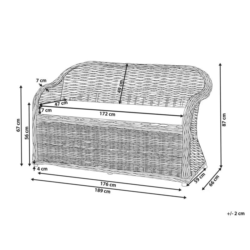 Havebænk Susua 189 cm Natur Rattan med Hynde