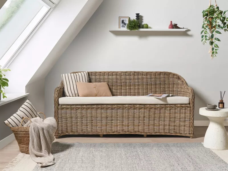 Havebænk Susua 189 cm Natur Rattan med Hynde