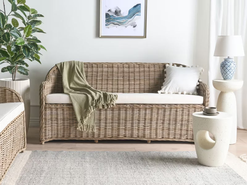 Havebænk Susua 189 cm Natur Rattan med Hynde