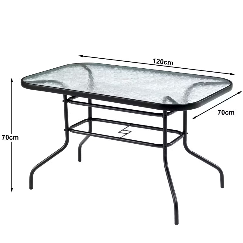 Havebord 120x70 cm Transparent Glas med Parasolhul