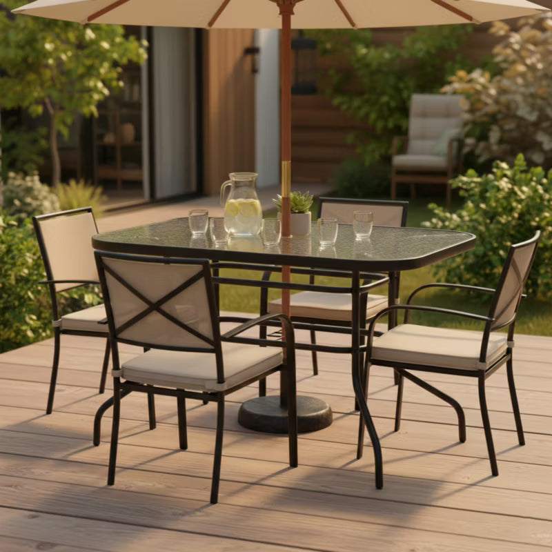Havebord 120x70 cm Transparent Glas med Parasolhul
