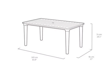 Havebord 165x93 cm Brun med Parasolhul