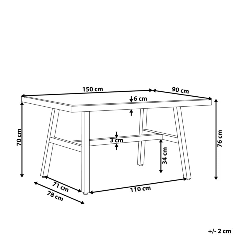 Havebord Canetto 150x90 cm Sort Aluminium