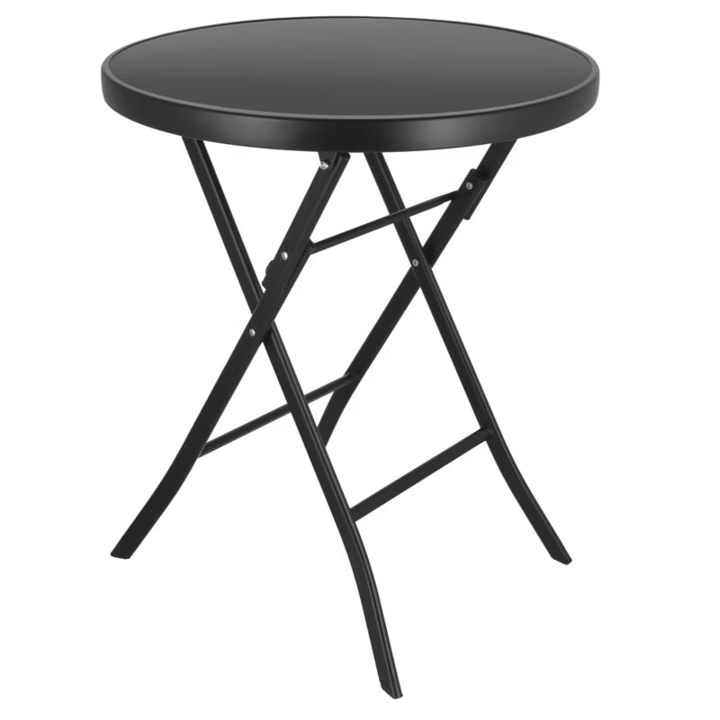 Havebord Klapbord Ø60 cm Sort Metal Glas