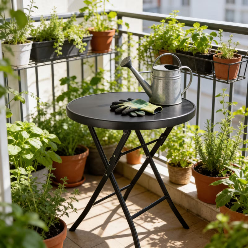 Havebord Klapbord Ø60 cm Sort Metal Glas