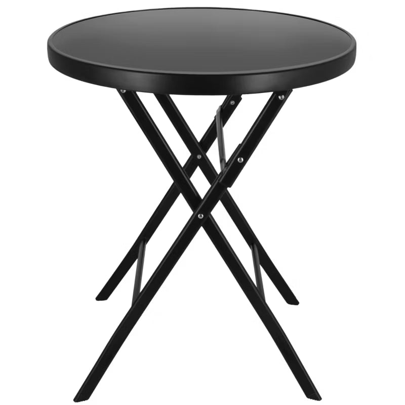 Havebord Klapbord Ø60 cm Sort Metal Glas