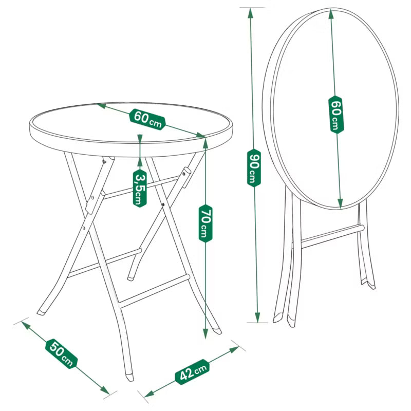 Havebord Klapbord Ø60 cm Sort Metal Glas
