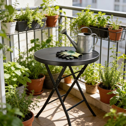 Havebord Klapbord Ø60 cm Sort Metal Glas