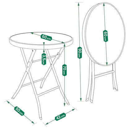 Havebord Klapbord Ø60 cm Sort Metal Glas